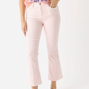 Frame Denim Pink & White Striped Crop Flare Jeans